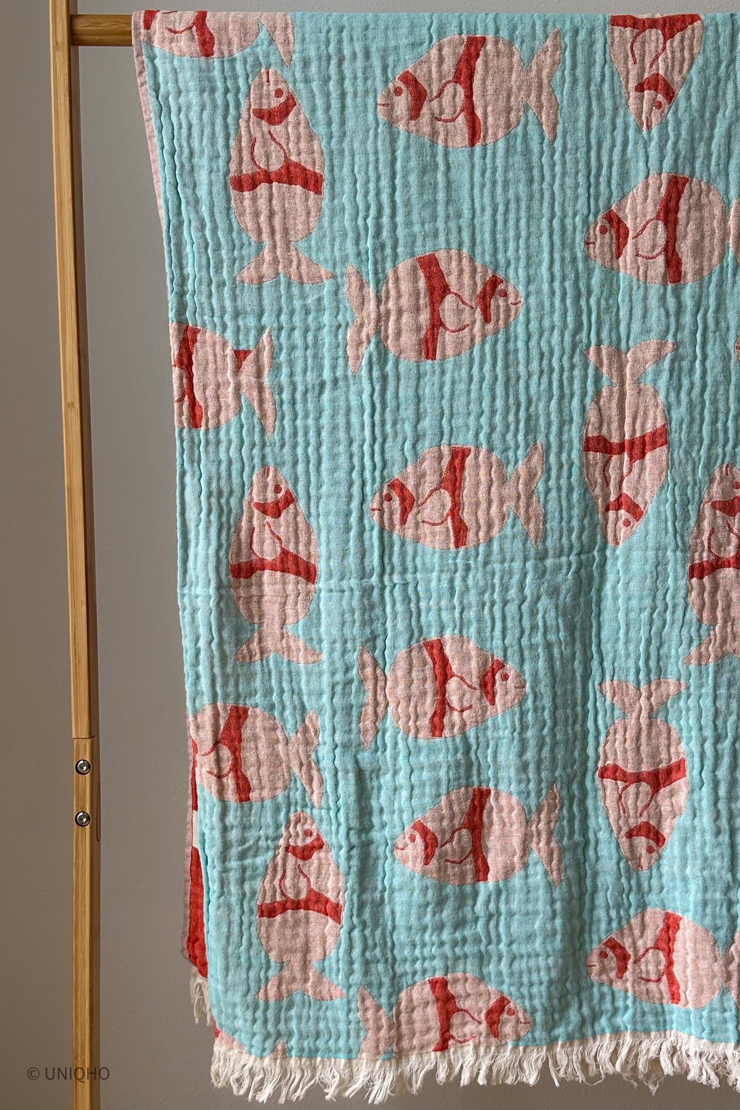 Beach Towel, Pestamal, Caribbean Fish, Turquoise, Red