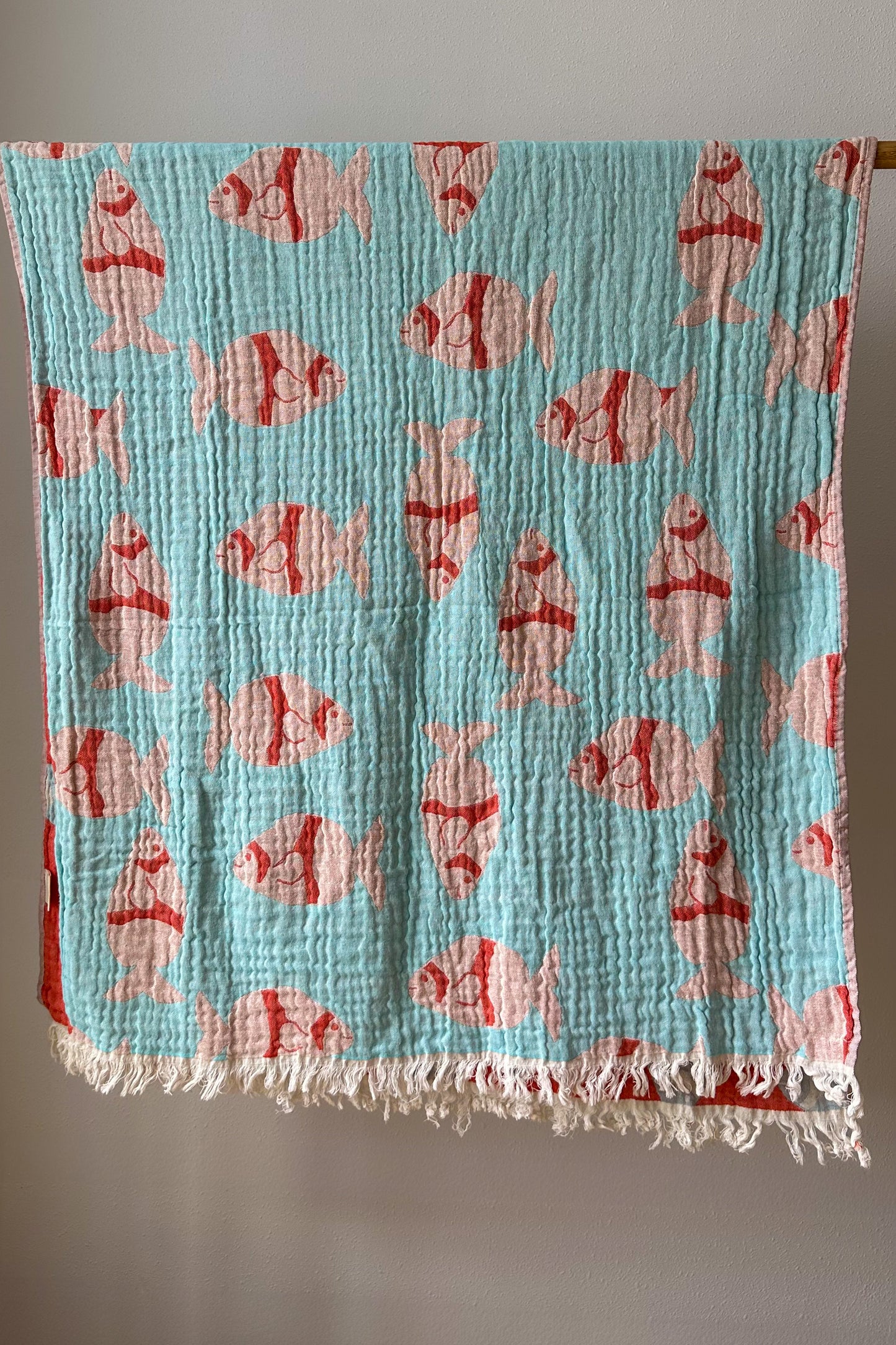 Beach Towel, Pestamal, Caribbean Fish, Turquoise, Red