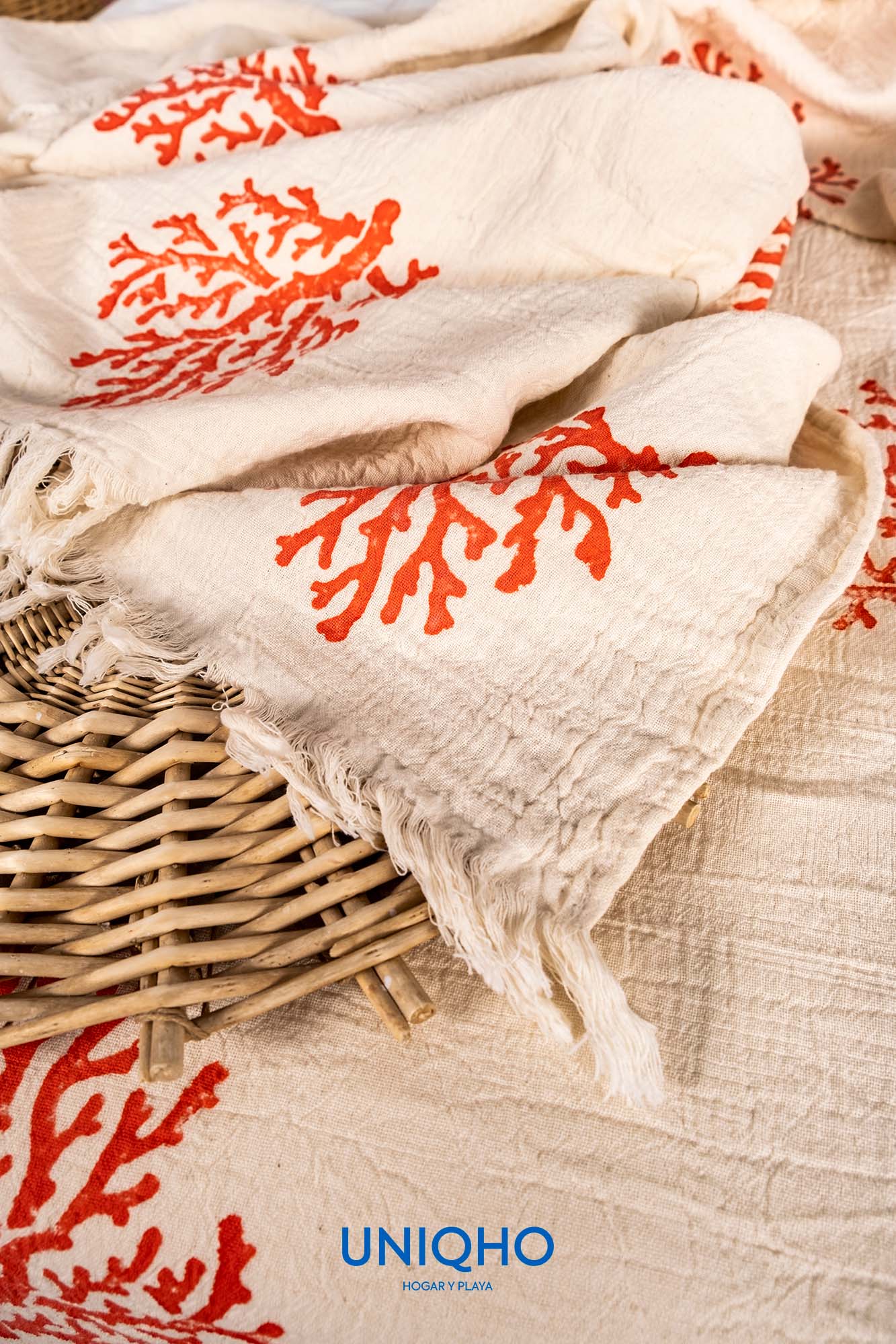 Colcha, Edredón, Impresión con Bloques Madera, Coral, Rojo