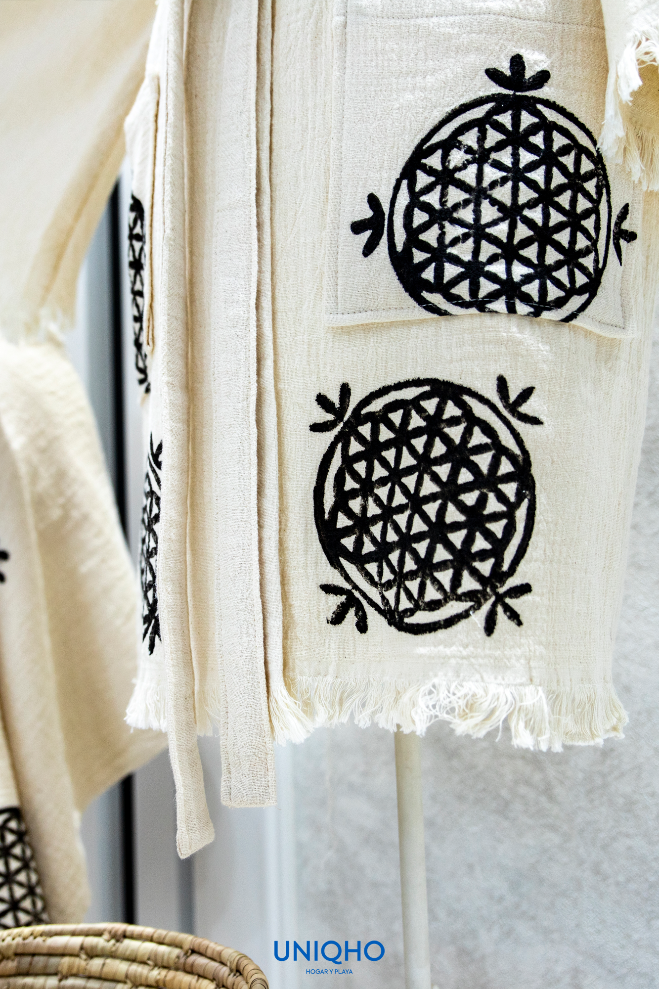 Kimono, Bathrobe, Woodblock Print, Flower of Life