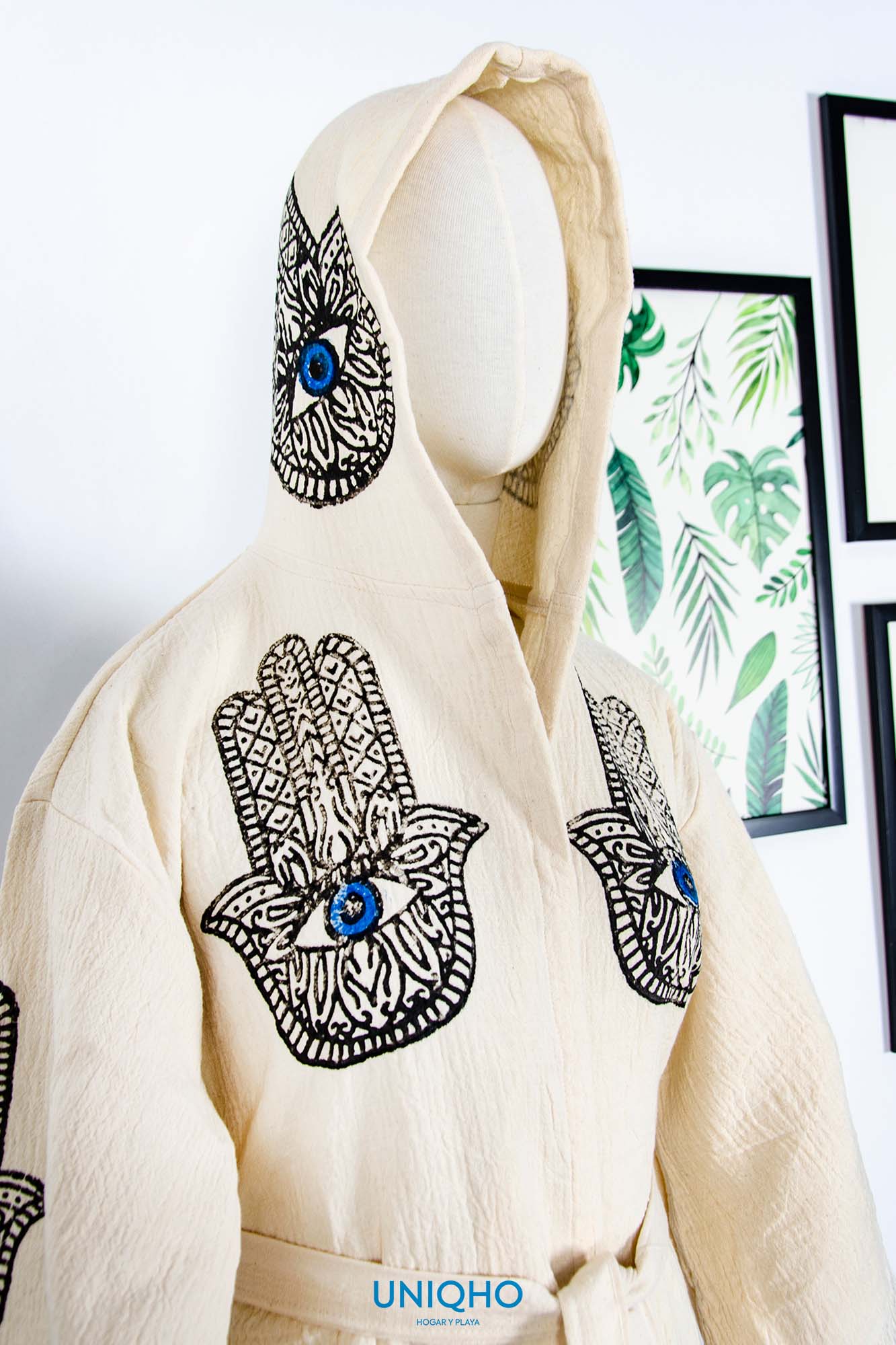 Kimono, Bathrobe, Woodblock Print, Hand of Fatima