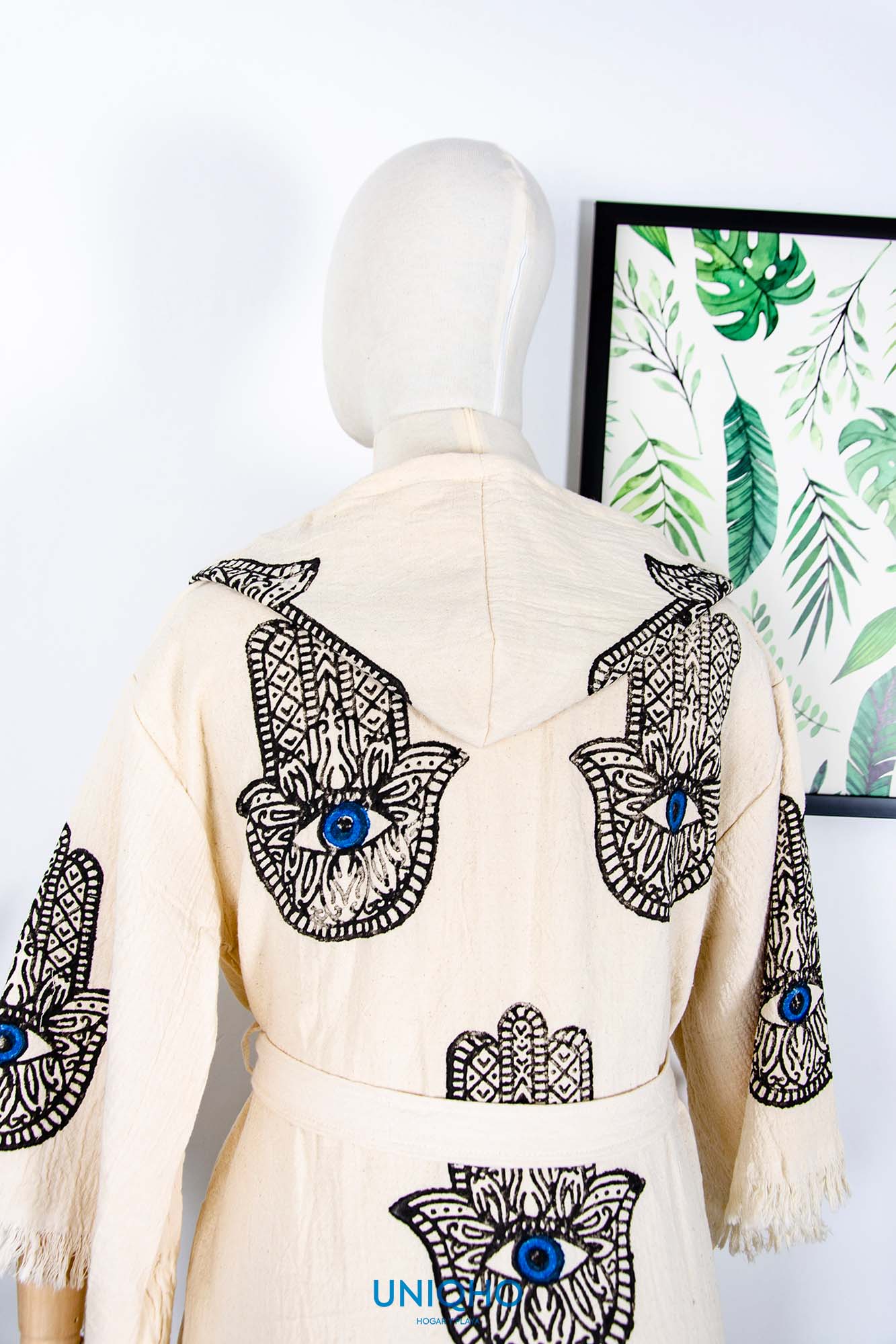 Kimono, Bathrobe, Woodblock Print, Hand of Fatima
