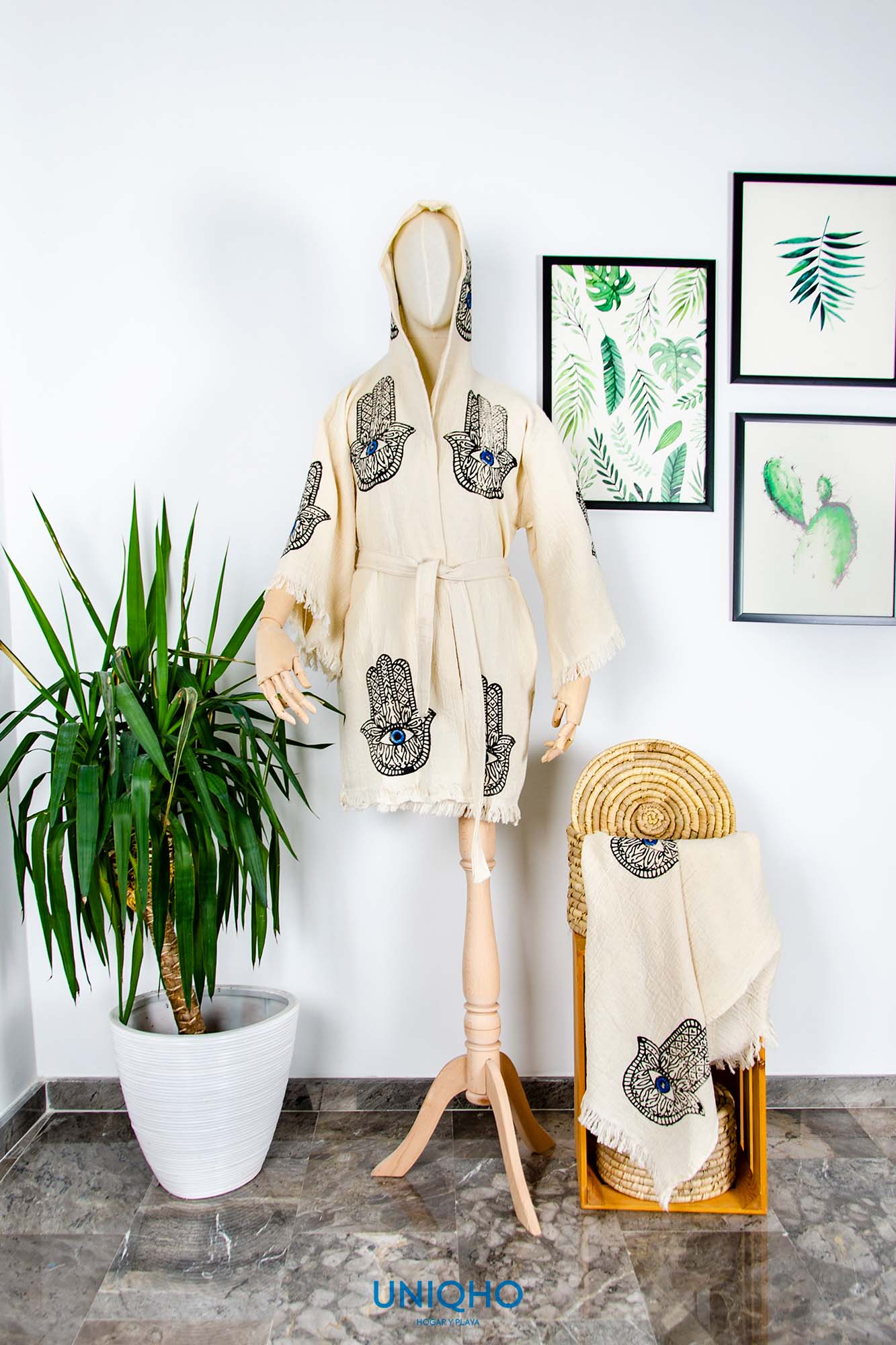 Kimono, Bathrobe, Woodblock Print, Hand of Fatima
