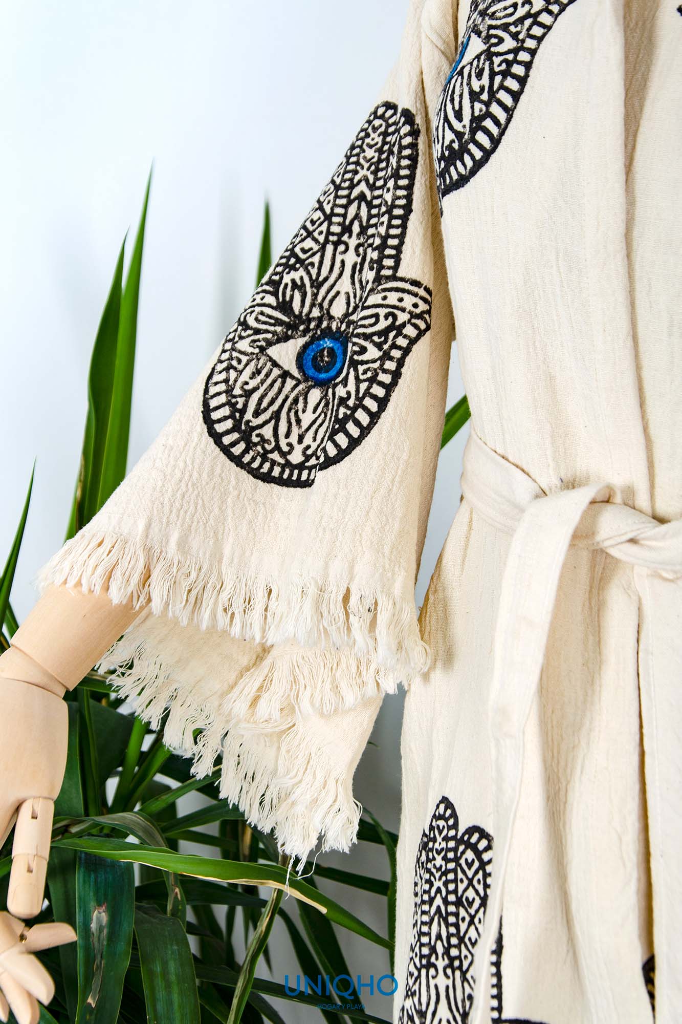 Kimono, Bathrobe, Woodblock Print, Hand of Fatima
