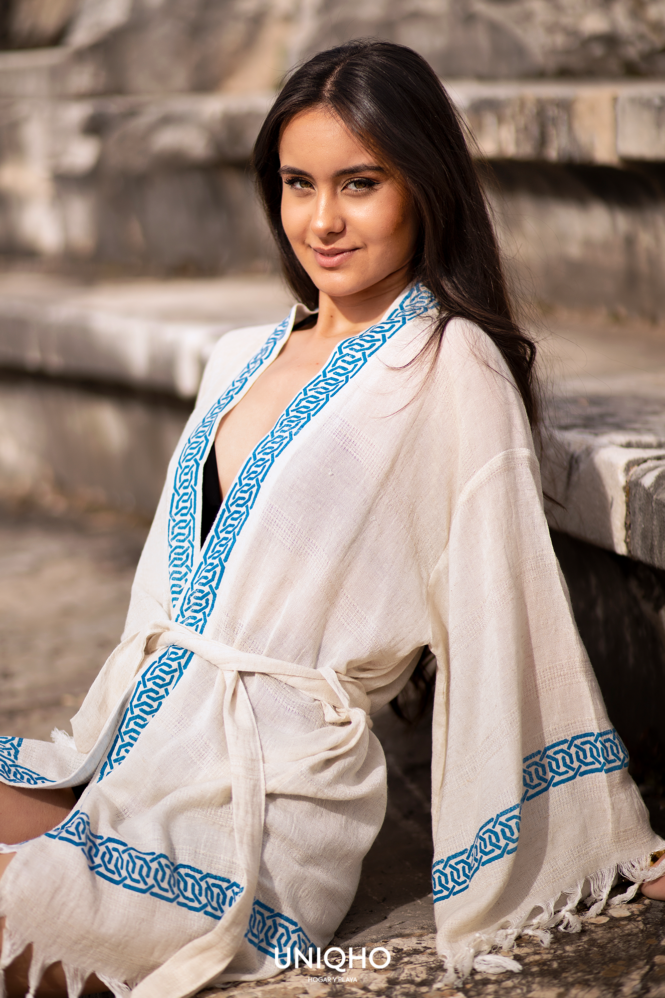 Kimono, Beachwear, Chain, Blue
