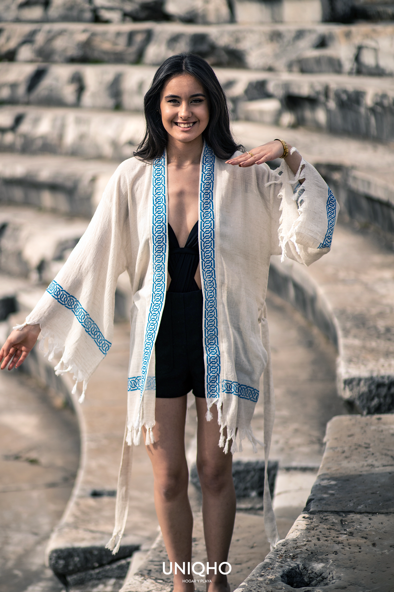 Kimono, Beachwear, Chain, Blue