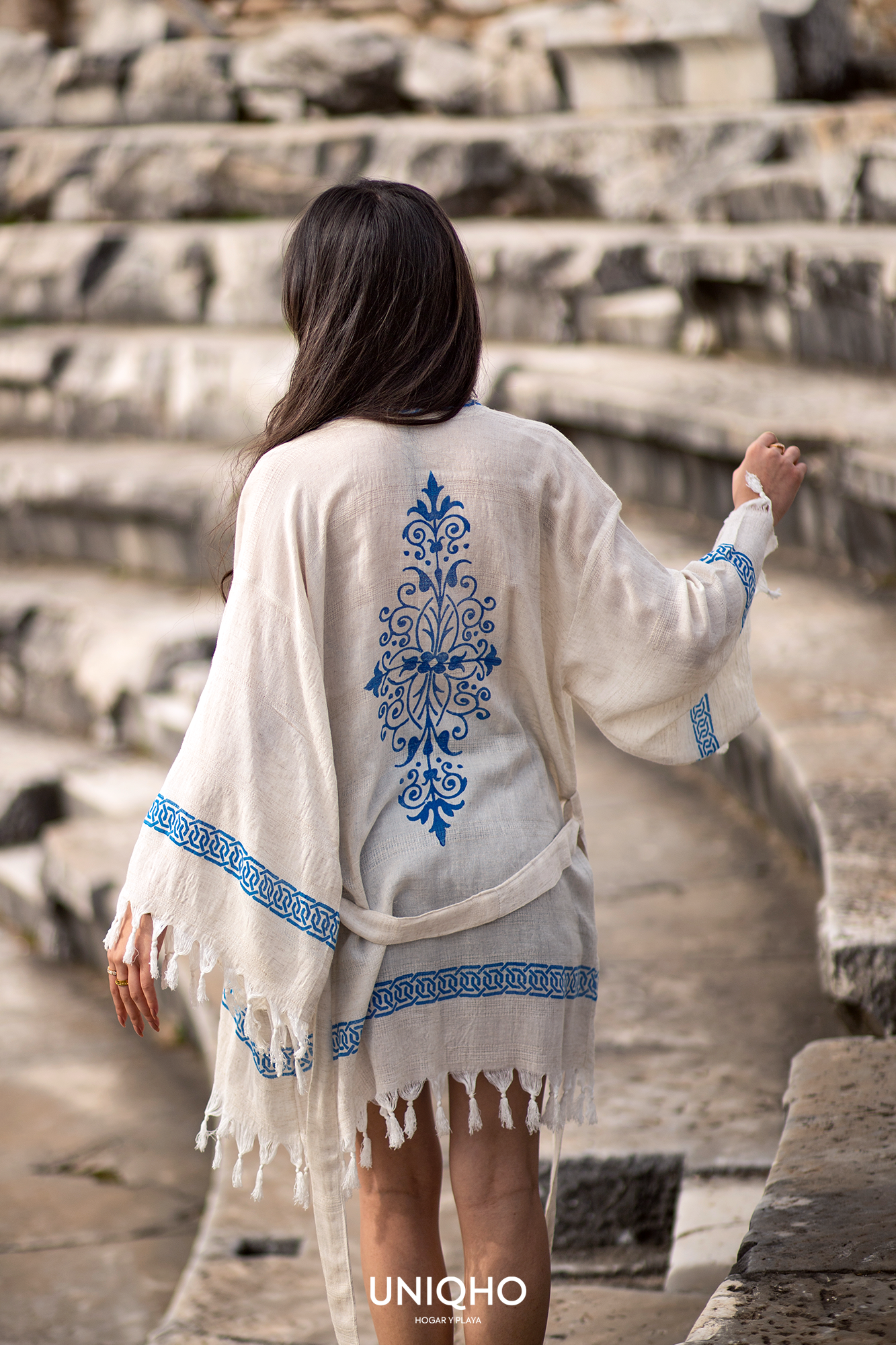 Kimono, Beachwear, Chain, Blue