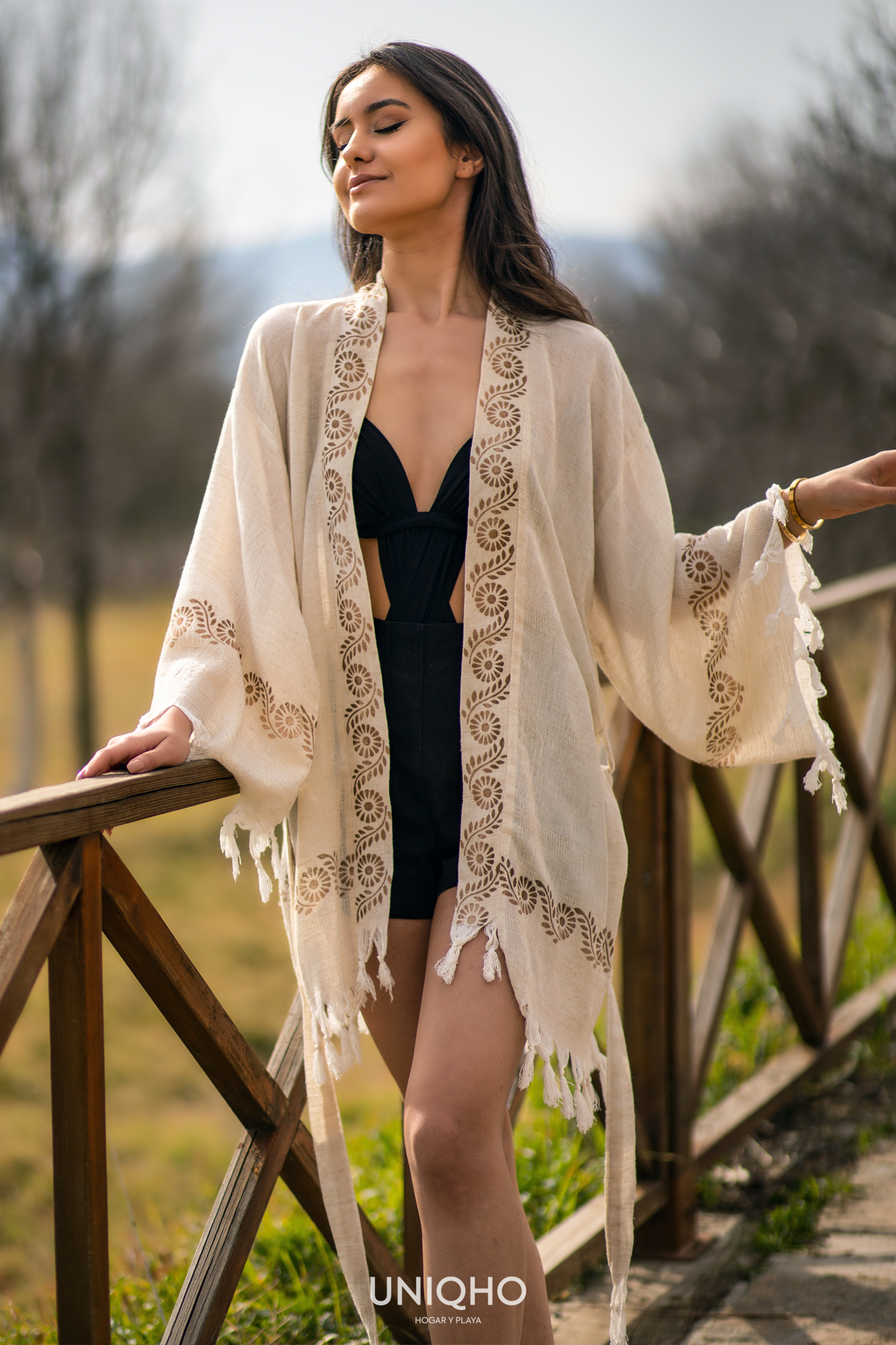 Kimono, Beachwear, Ethnic, Brown