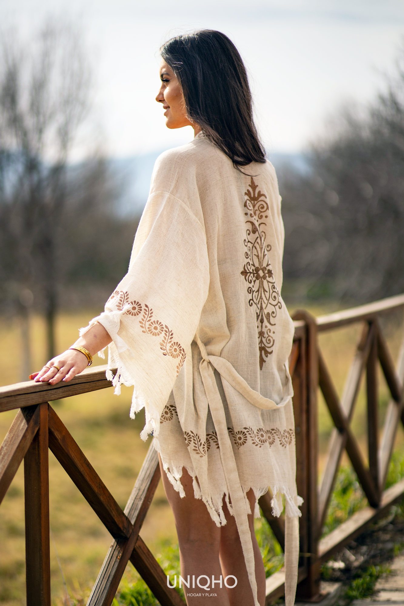Kimono, Beachwear, Ethnic, Brown