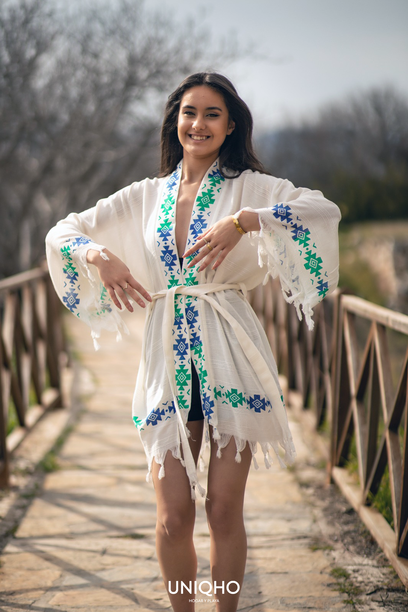 Kimono Veraniego, Ropa de Playa, Etnicó, Verde, Azul – Uniqho