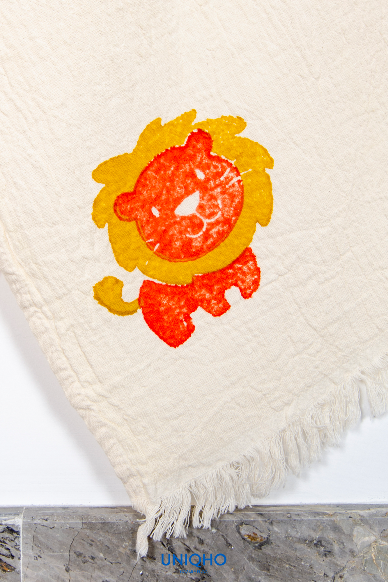 Pestamal, Beach Towel, Woodblock Print, Lion, Red