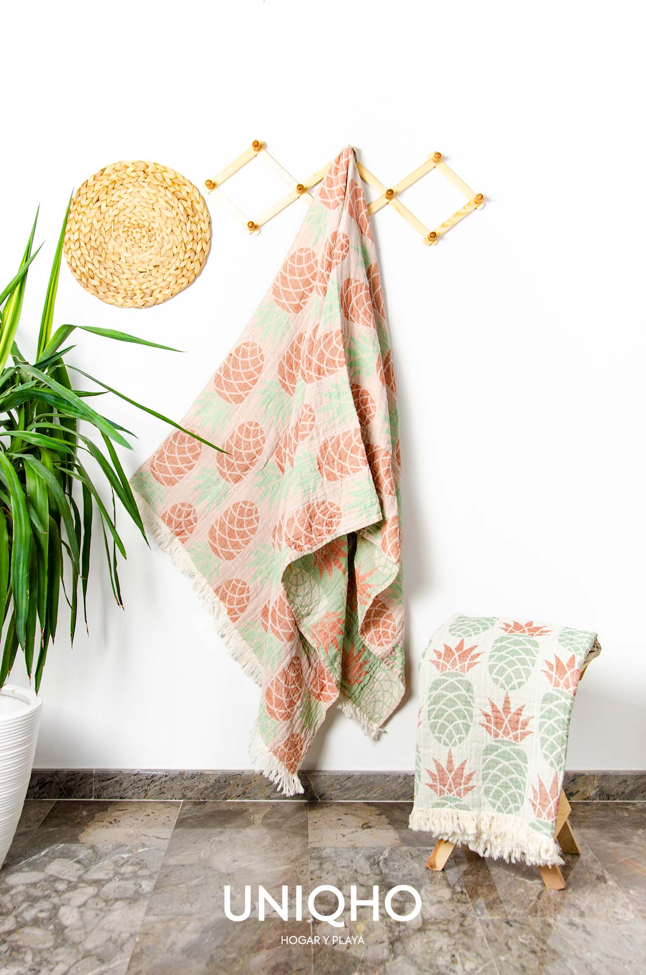 Pestamal, Beach Towel, Pineapple, Mint, Brown