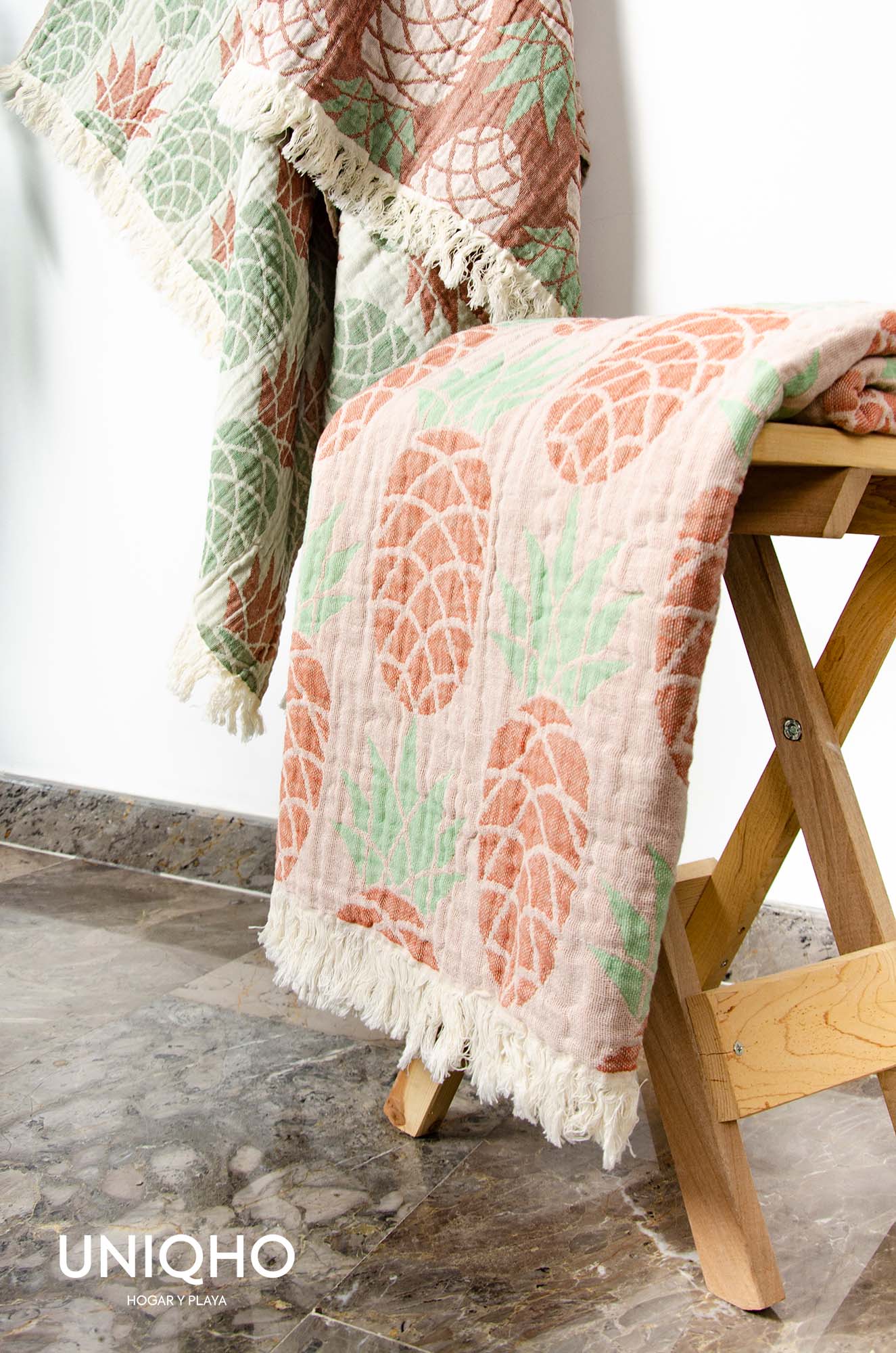 Pestamal, Beach Towel, Pineapple, Mint, Brown