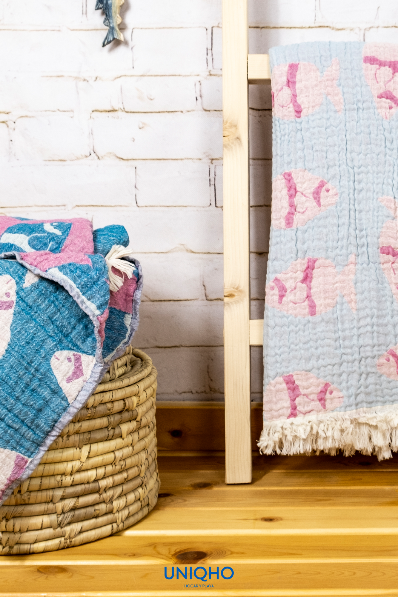 Beach Towel, Pestamal, Caribbean Fish, Light Blue, Pink