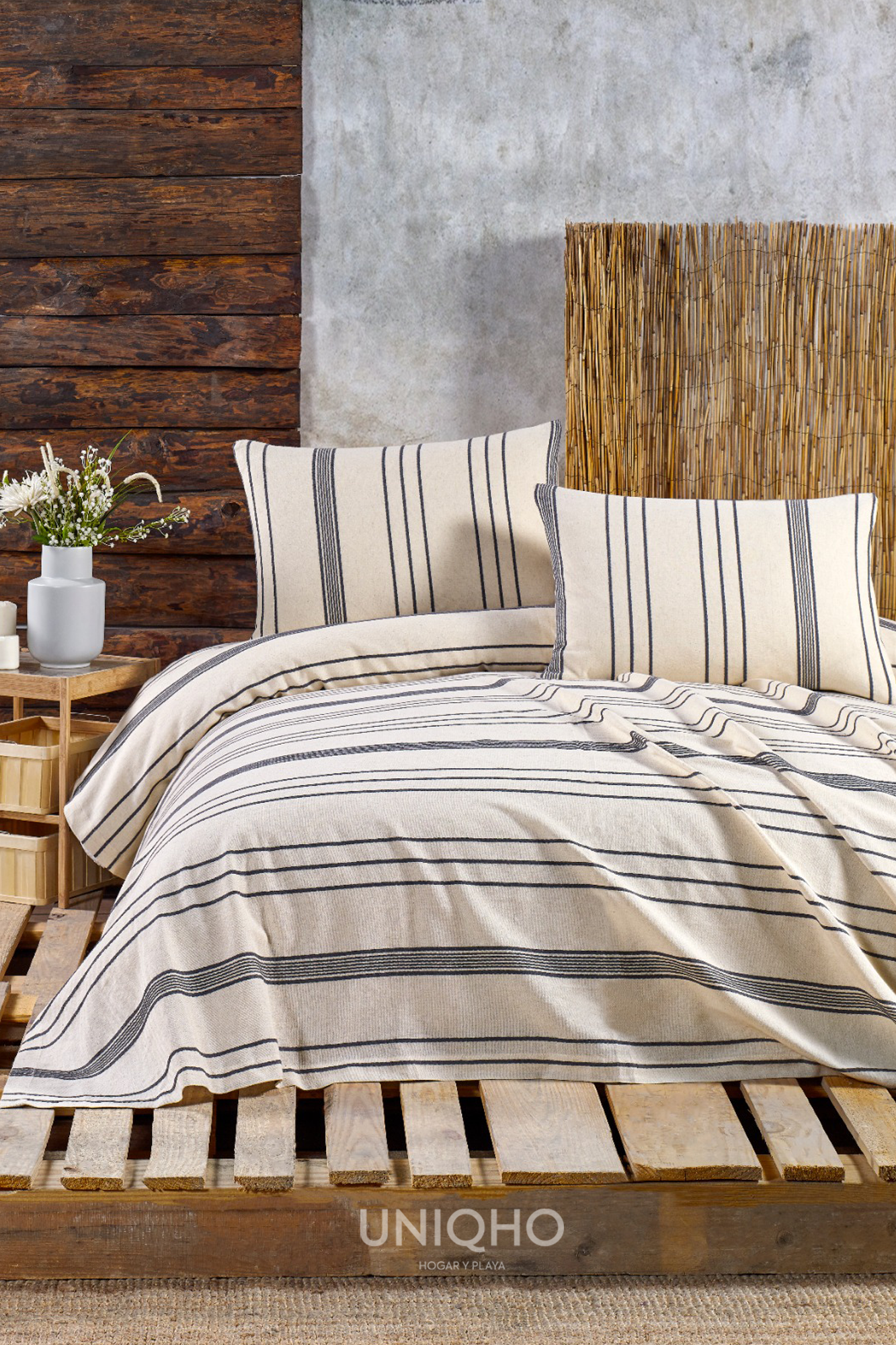 Colcha Funda de Almohada Rayas Gris Uniqho