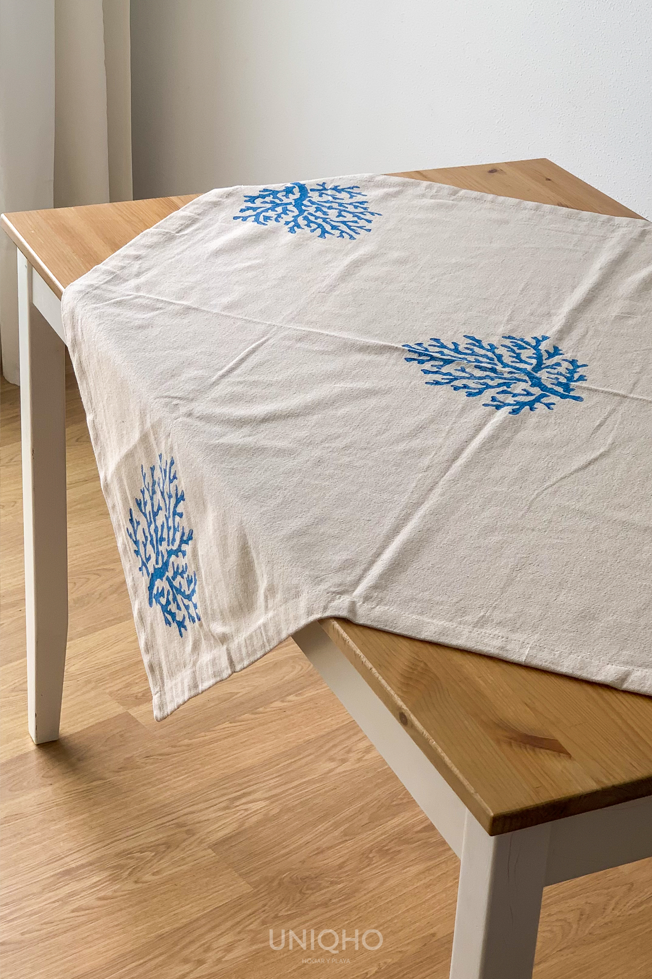 Mantel Lino, Coral, Azul