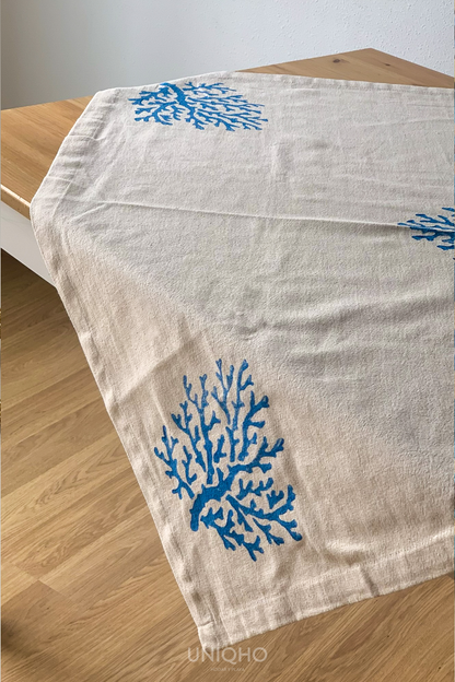 Mantel Lino, Coral, Azul