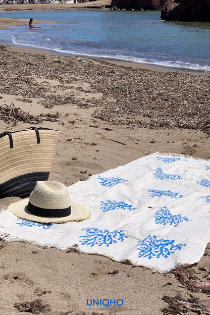 Beach Towel, Pestamal, Coral, Black