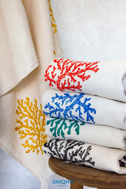 Beach Towel, Pestamal, Coral, Black