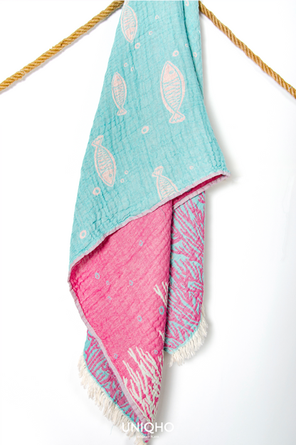 Toalla de Playa, Pestamal, Pez Coral, Menta
